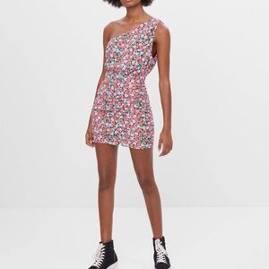 open lace back dress BERSHKA Grey Suede Faux-Leather One-Shoulder Strap Dress